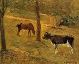 Поль Гоген Лошадь и корова на лугу-1885